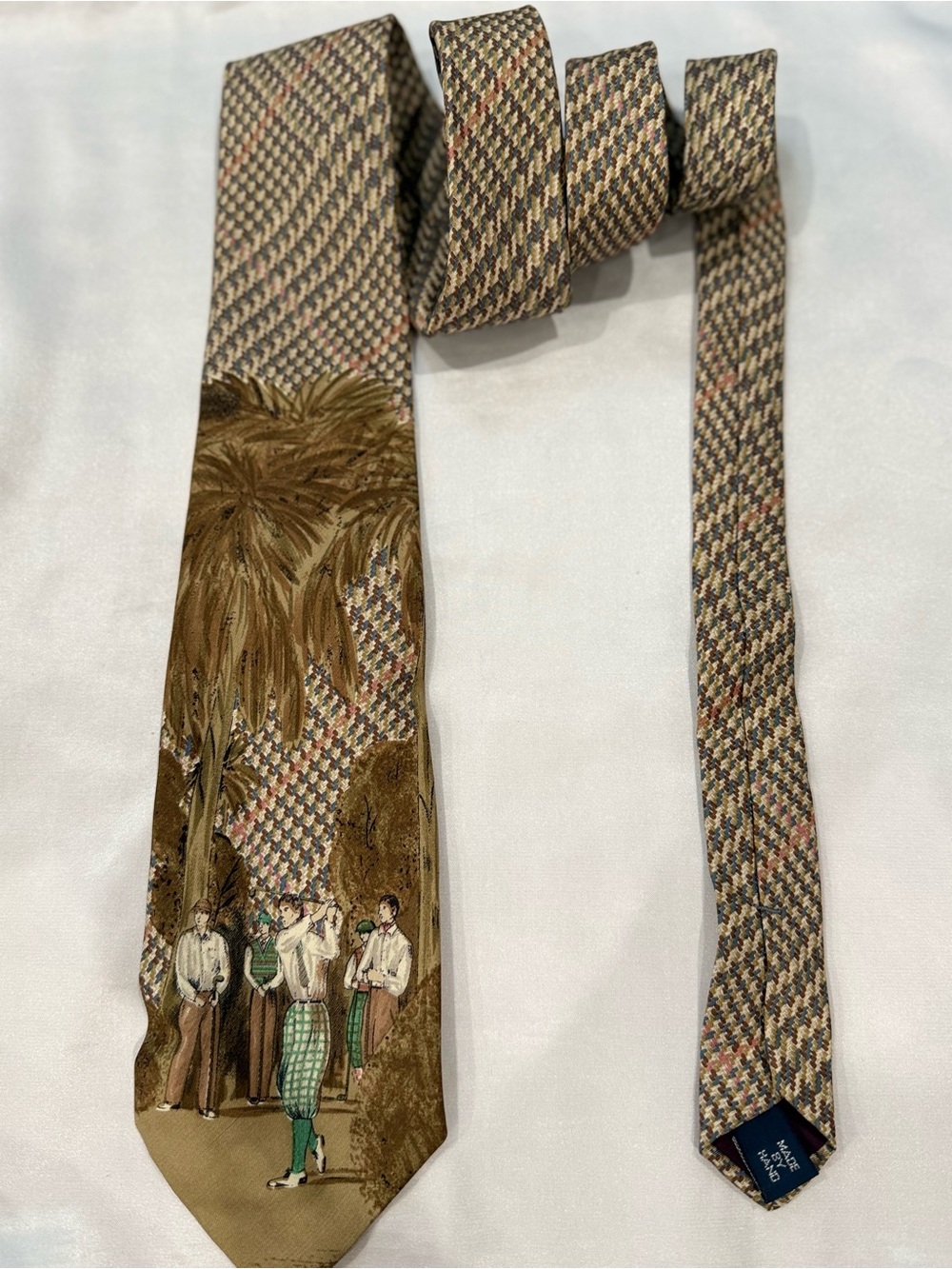 Polo by Ralph Lauren Palm Golfers Pattern Plaid Silk Mens Tie Brown Multicolor - Picture 2 of 10